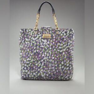 TORY BURCH green and purple snakeskin Heidi tote